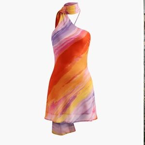 Commense halter backless mini dress. Size XL. Multi color tie dye. NWT.